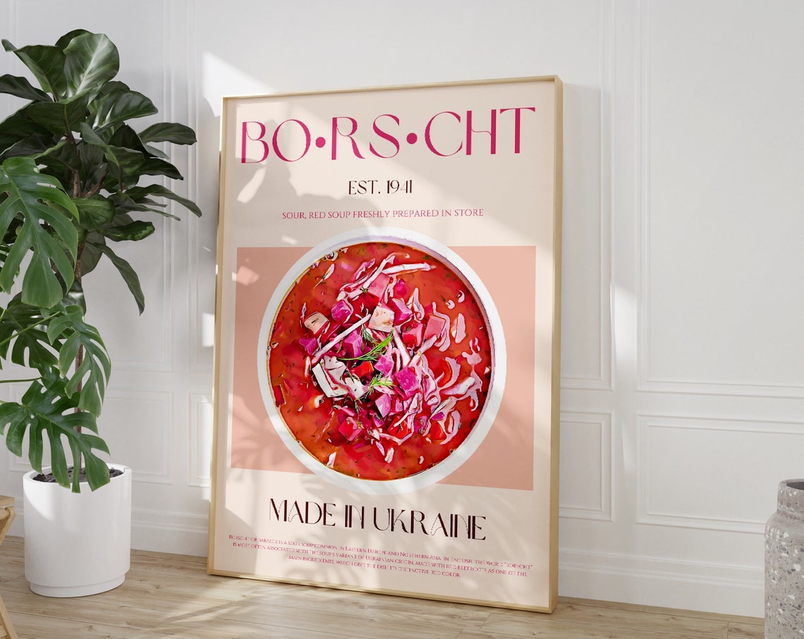 Borscht Est 1941 Ukrainian Red Beet Soup Vintage Kitchen Poster