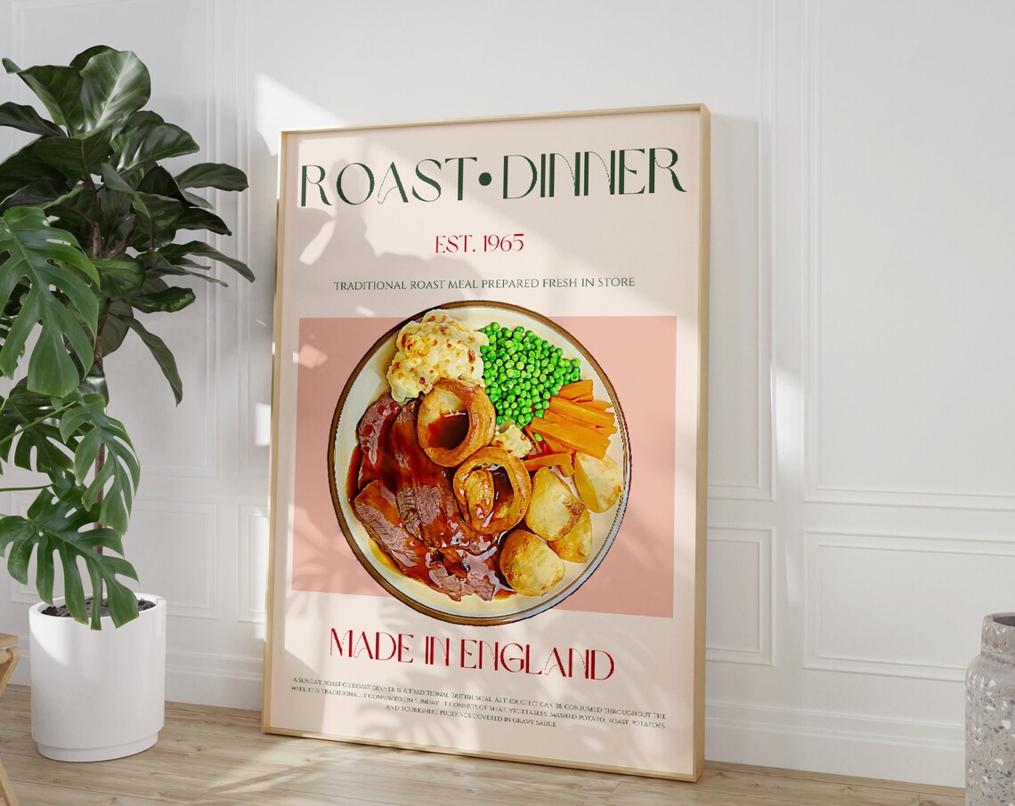 Roast Dinner Vintage Poster, Modern Kitchen Decor