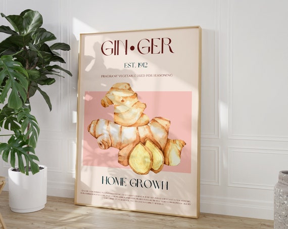 Ginger Print Vegetable Poster Exhibition Mid Century Modern Retro Wall Art Vintage