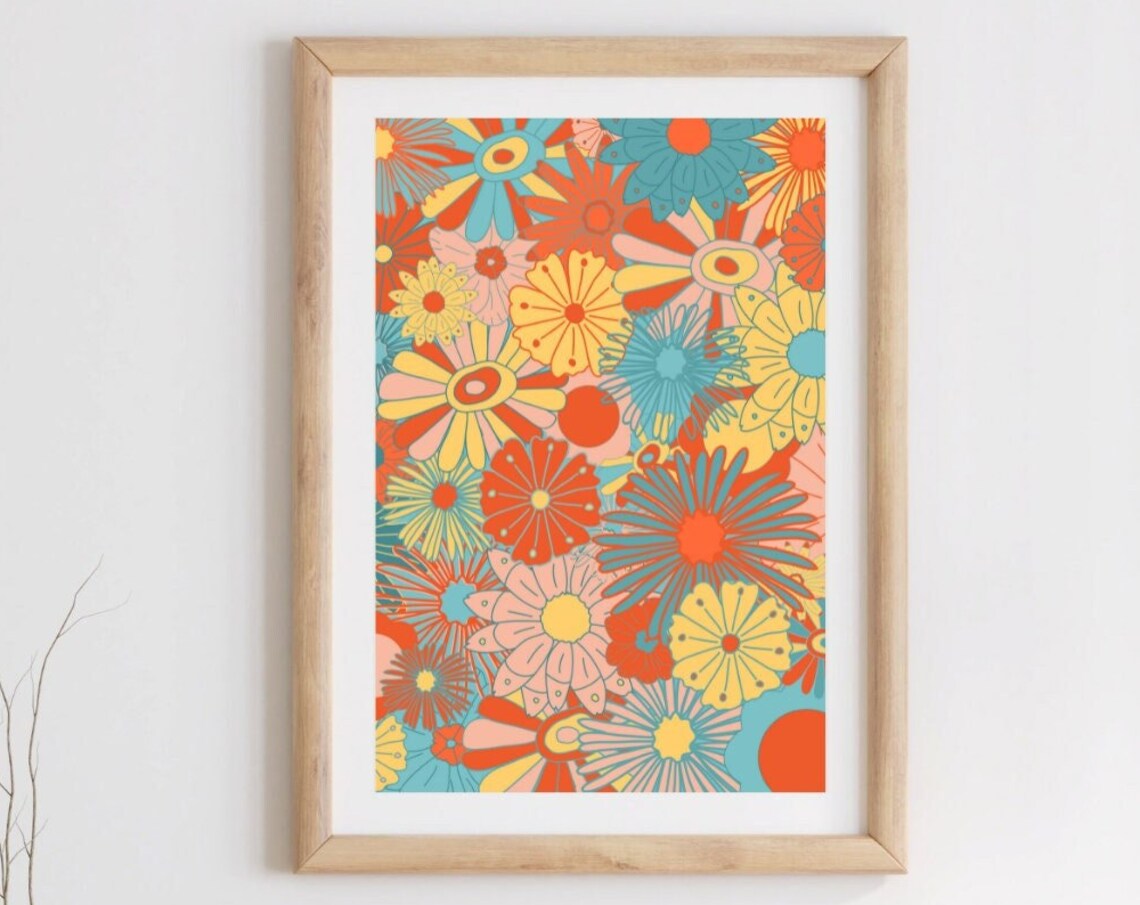Retro 60s 70s Flower Art Print, Botanical Floral - Image 4