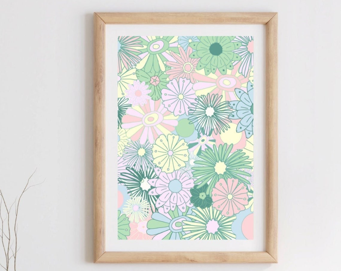 Retro 60s 70s Flower Poster Print, Danish Pastel - Image 4