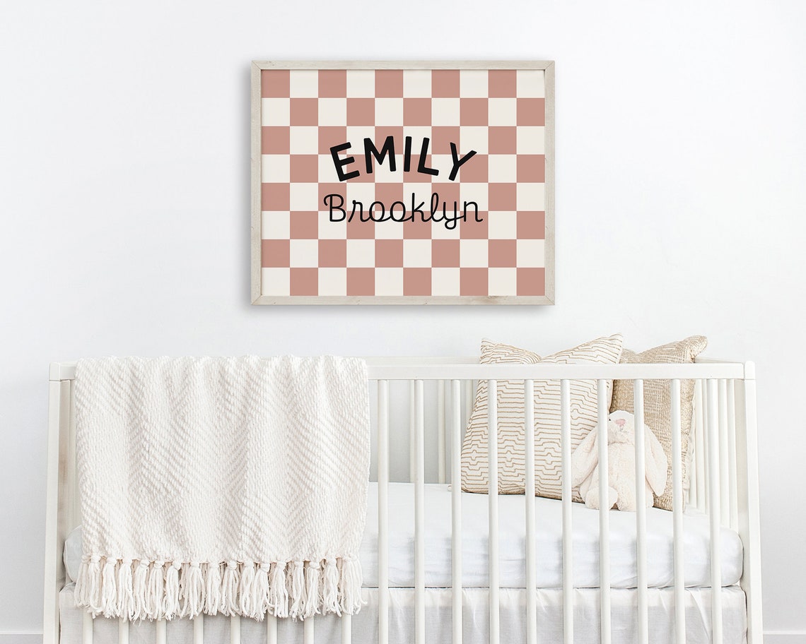 Personalized Dusty Rose Checkerboard Custom Name Sign Girls Wall Art - Image 2