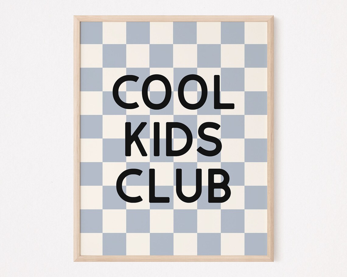 Cool Kids Club Pastel Blue Checkerboard Tween Playroom Quote Wall Art - Image 2