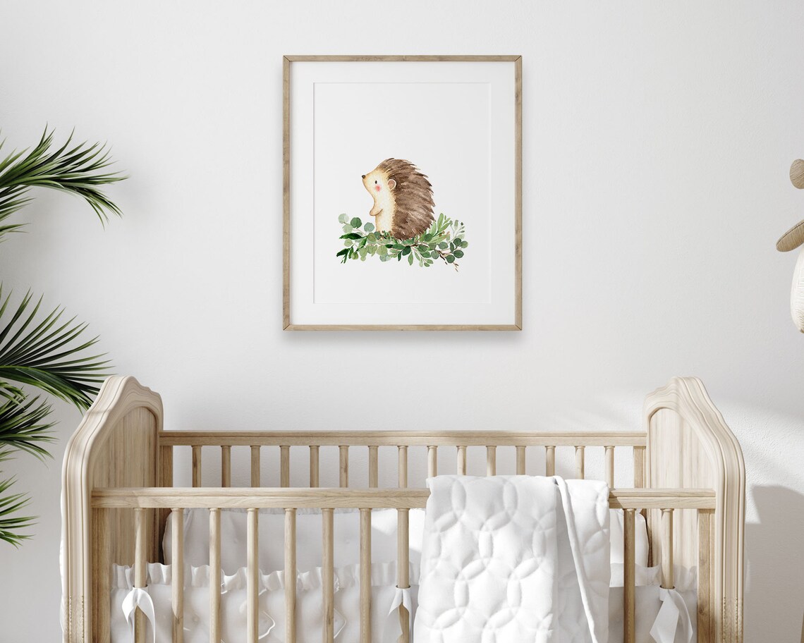 Cute Watercolor Hedgehog Eucalyptus Woodland Nursery Baby Poster - Image 5