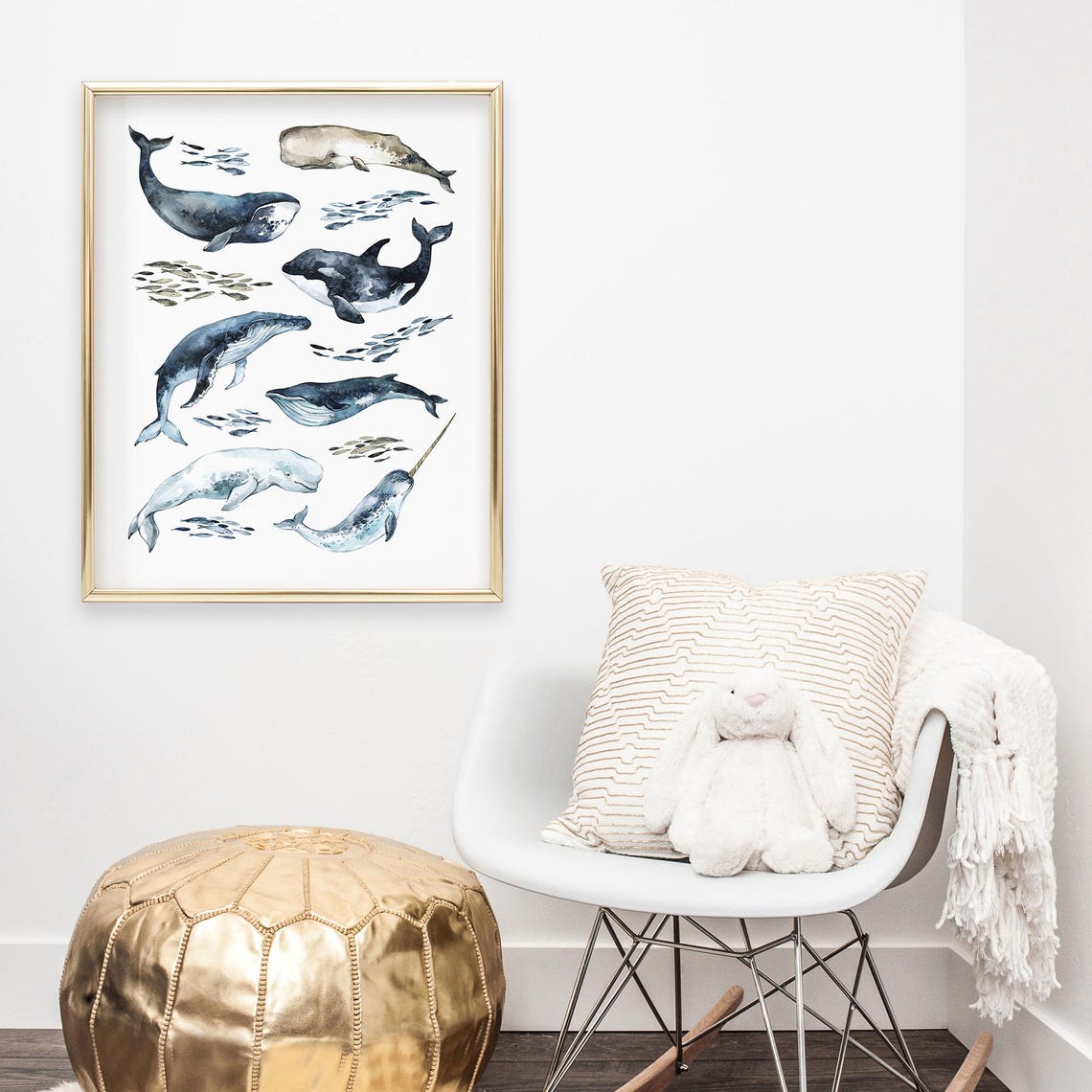 Watercolor Whales Species Chart Ocean Nursery Kids Educational Poster - Image 3