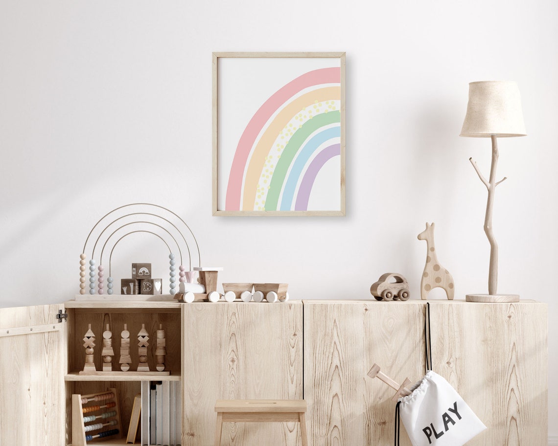 Pastel Rainbow Wall Art Boho Rainbow Nursery Decor Split Half Rainbow Baby Room Decor Kids Playroom Poster Print - Image 3