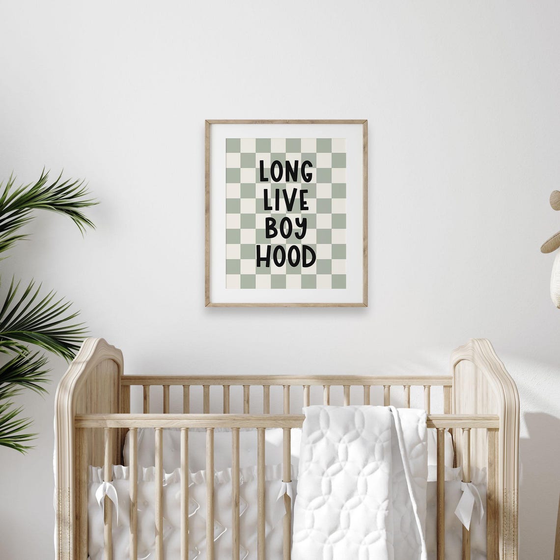 Long Live Boyhood Sage Green Checkerboard Trendy Boys Room Wall Art - Image 5