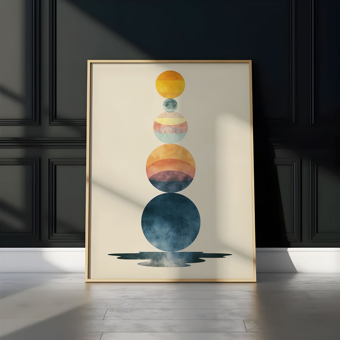 Striped Pastel Planets Balanced Stack Sunset Reflection Art Print - Image 3