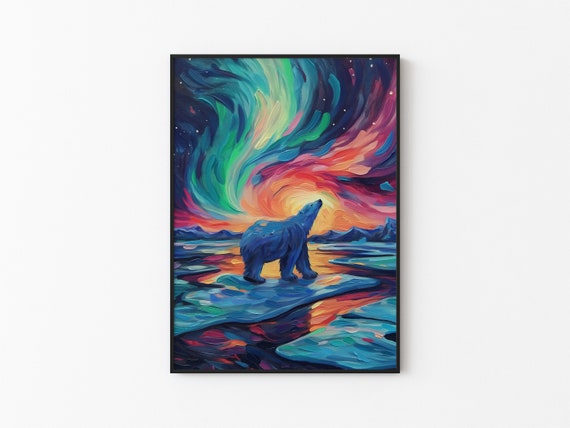 Aurora Borealis Wilderness Northern Lights Instant Art Poster Polar Bear Versatile Sizes Colorful Print 14