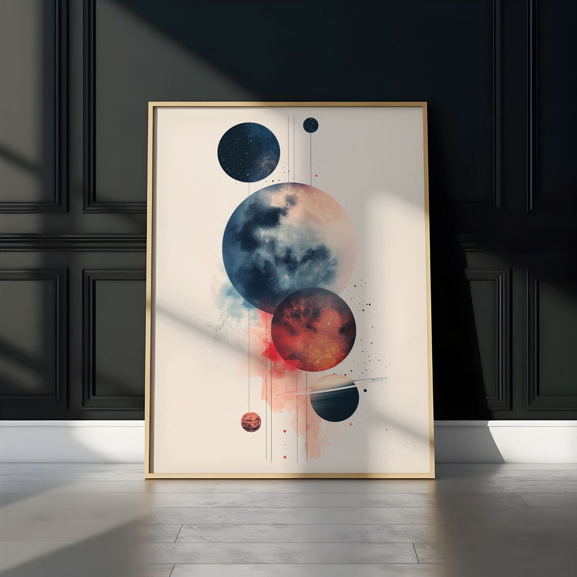 Abstract Watercolor Moon and Planets Cascade Drip Japandi Wall Art - Image 2