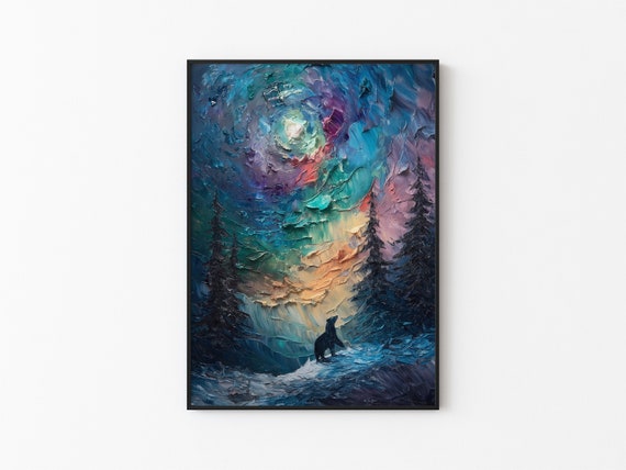 Aurora Borealis Wilderness Northern Lights Instant Art Poster Polar Bear Versatile Sizes Colorful Impasto Print 6