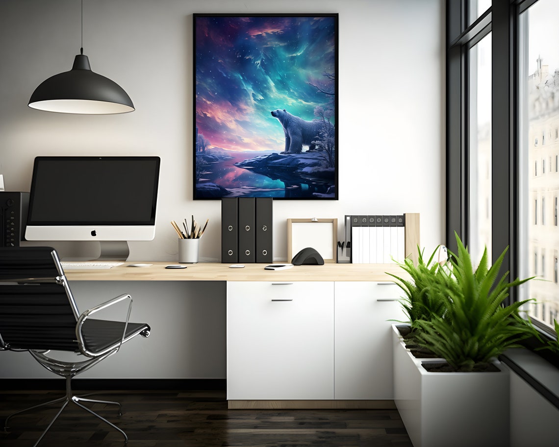 Aurora Borealis Wilderness Northern Lights Instant Art Poster Polar Bear Versatile Sizes Colorful Print 4 - Image 2