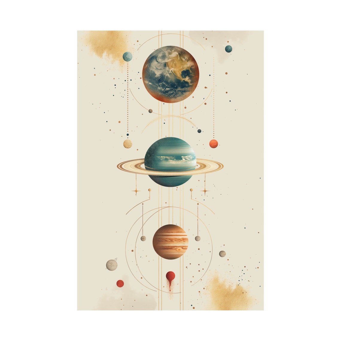 Minimalist Solar System Planets Gold Orbit Chart Cream Art Poster - Image 3