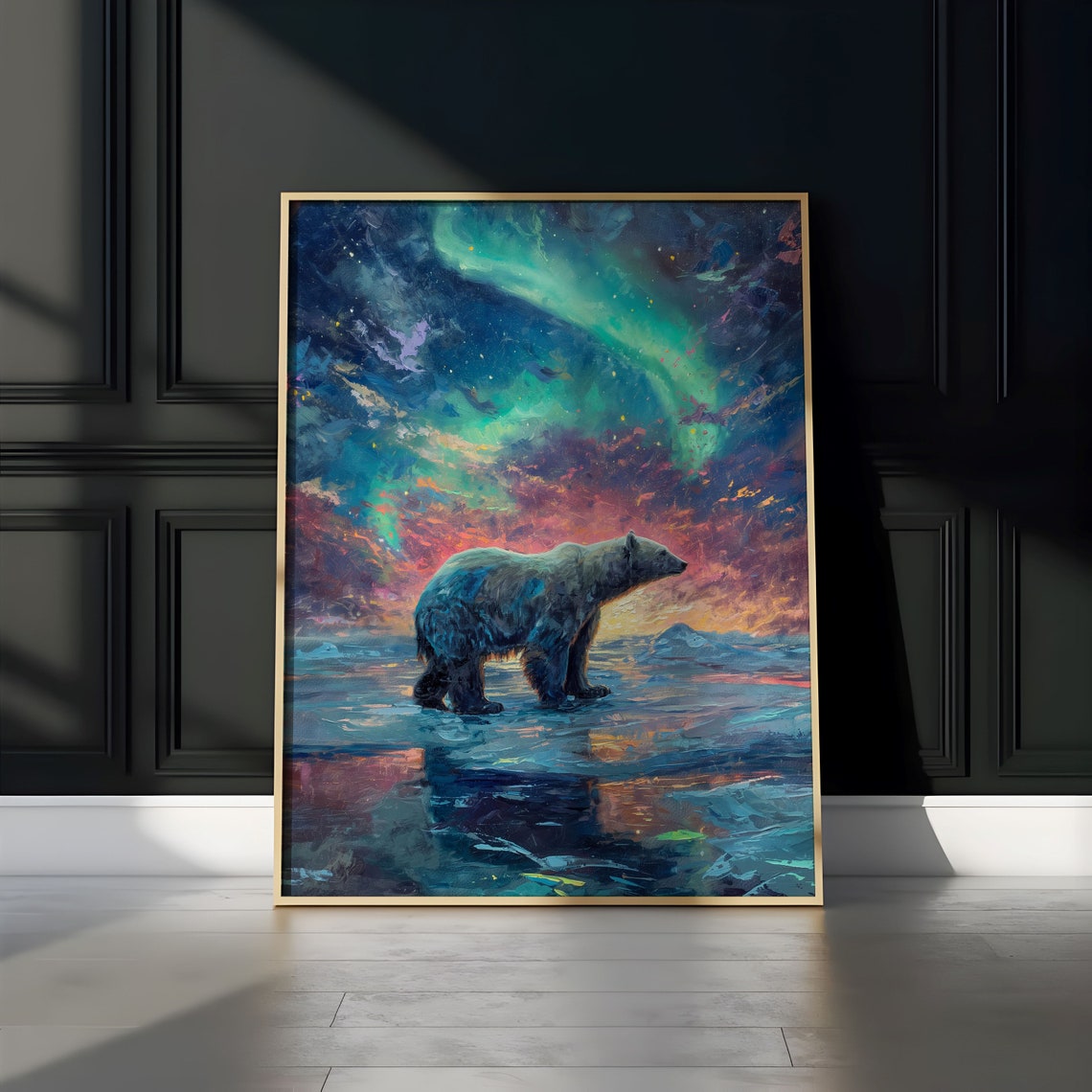 Aurora Borealis Wilderness Northern Lights Instant Art Poster Polar Bear Versatile Sizes Colorful Impasto Print 16 - Image 3