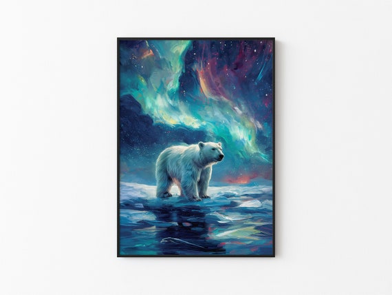 Aurora Borealis Wilderness Northern Lights Instant Art Poster Polar Bear Versatile Sizes Colorful Print 9
