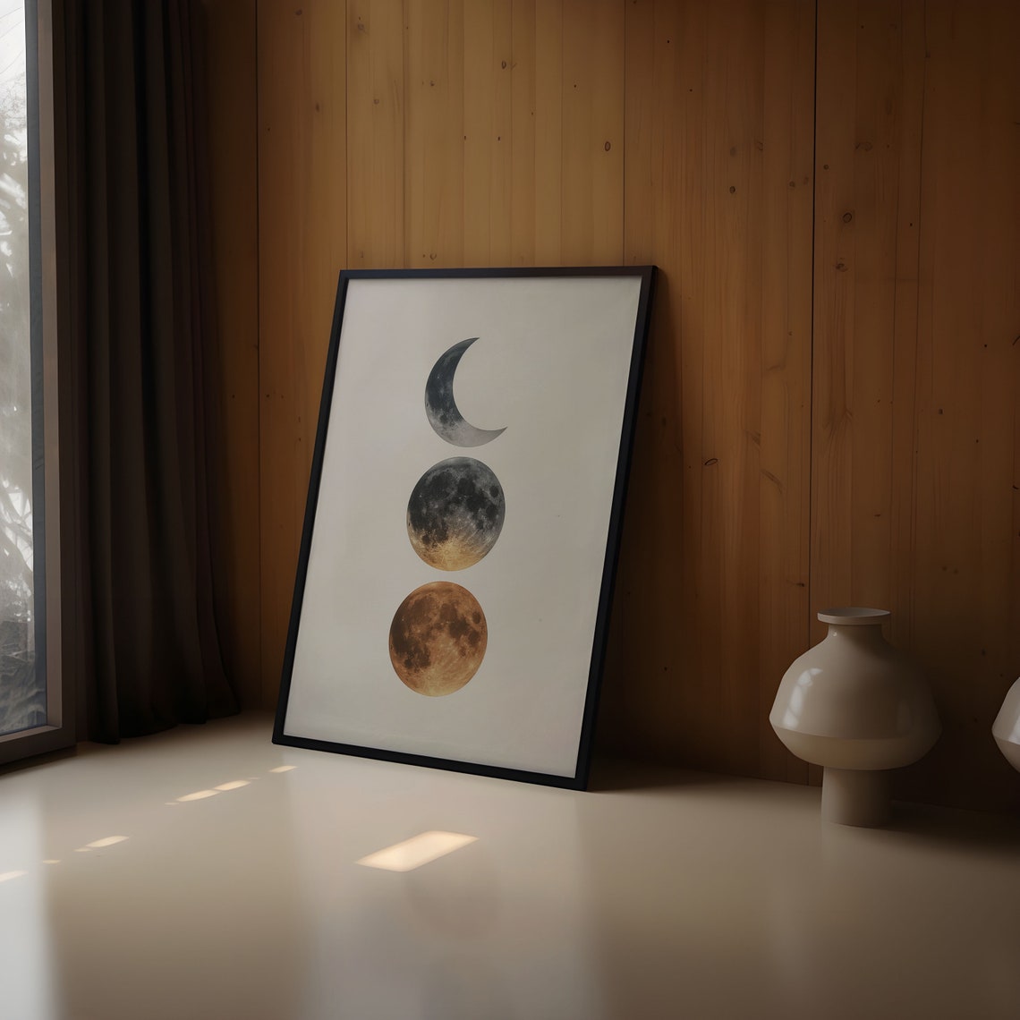 Three Moons Crescent Night Gold Minimalist Abstract Wall Art - Image 2