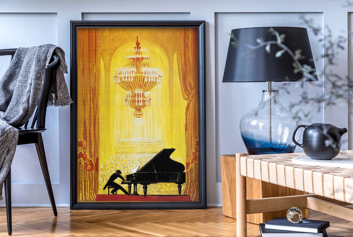 Vintage Golden Piano Concert Theater Stage Advertising Art Poster - Image 2