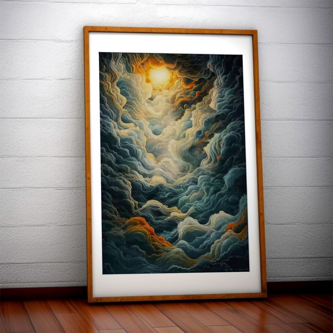 Golden Sun Breaks Through Storm Clouds Surreal Sky Art Print - Image 2