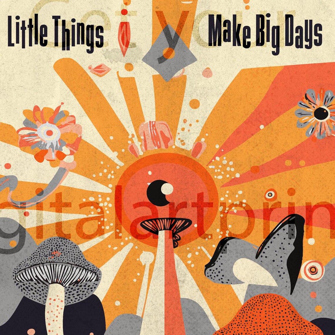 Little Things Make Big Days Mushroom Retro Boho Quote Poster Art - Image 3