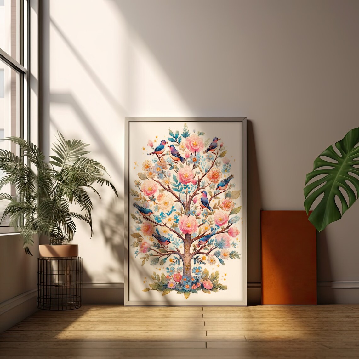 Blossoming Tree of Life Bluebirds Floral Watercolor Art Print - Image 2
