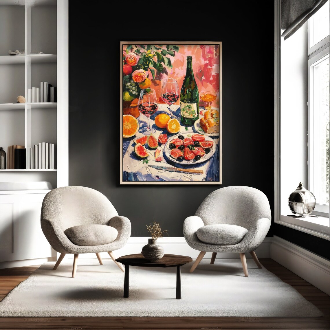 Vibrant Red Wine and Tapas Table Still Life Impressionist Kitchen Poster - Image 2
