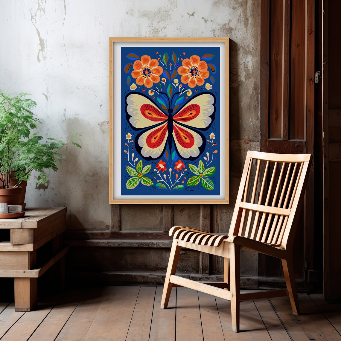 Folk Art Butterfly Colorful Floral Decorative Nature Wall Art - Image 3