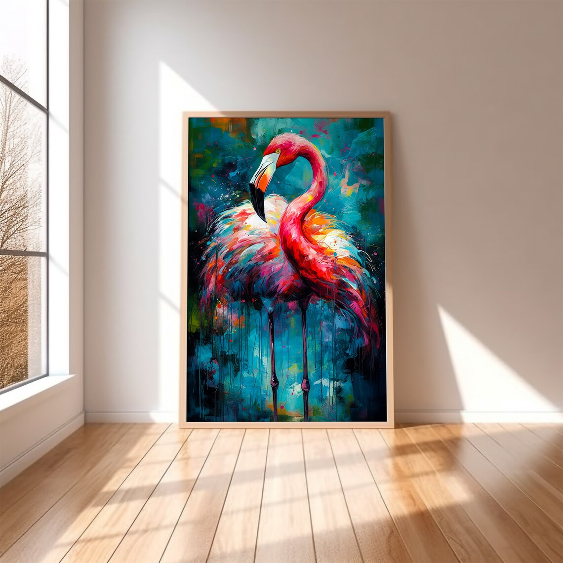 Pink Flamingo Abstract Expressionist Colorful Bird Art Poster - Image 3