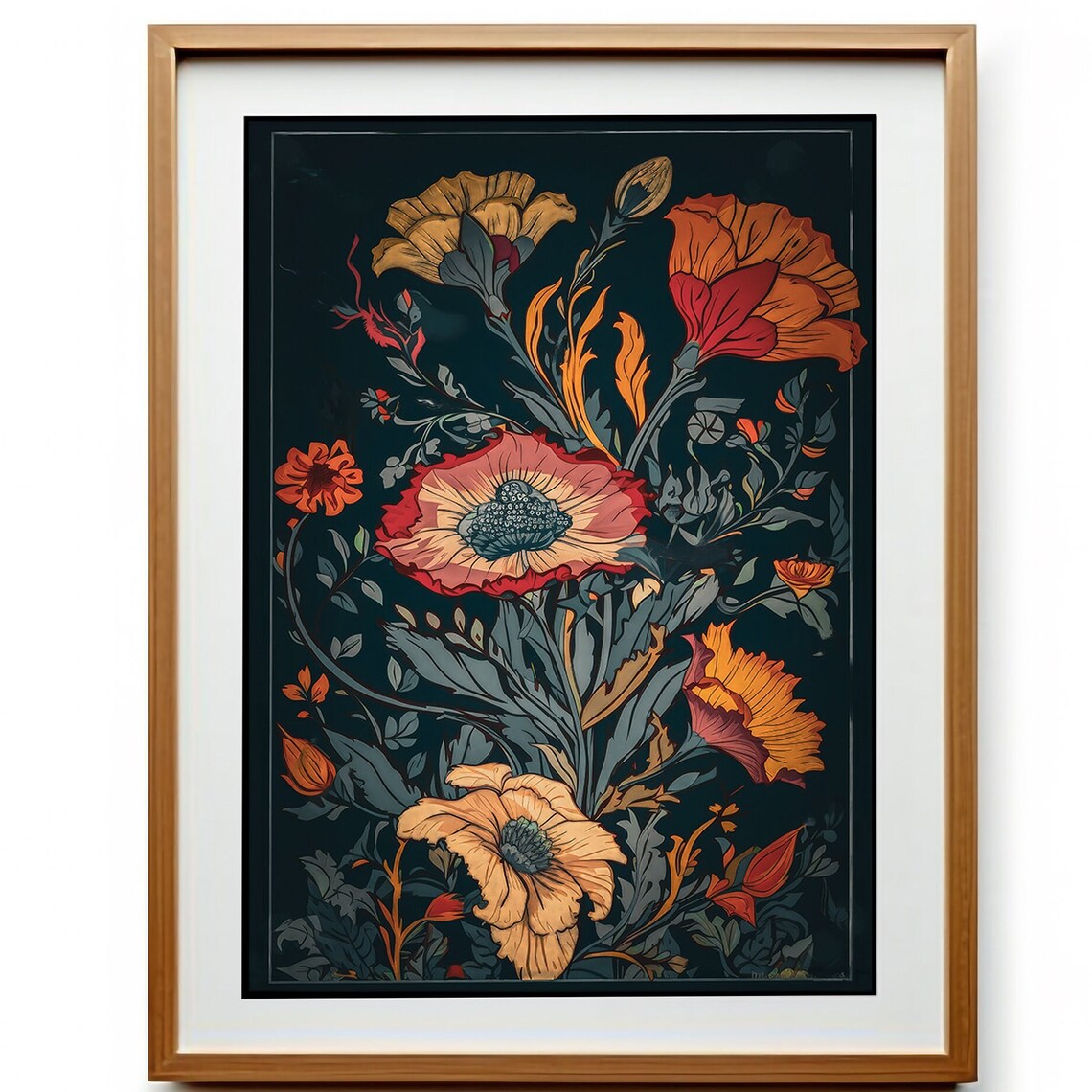Art Vintage Art Vintage Print Antique Art Floral Wall Art Flower Painting Gold Tone Decor Reading Nook Vintage Poster Elegant - Image 3