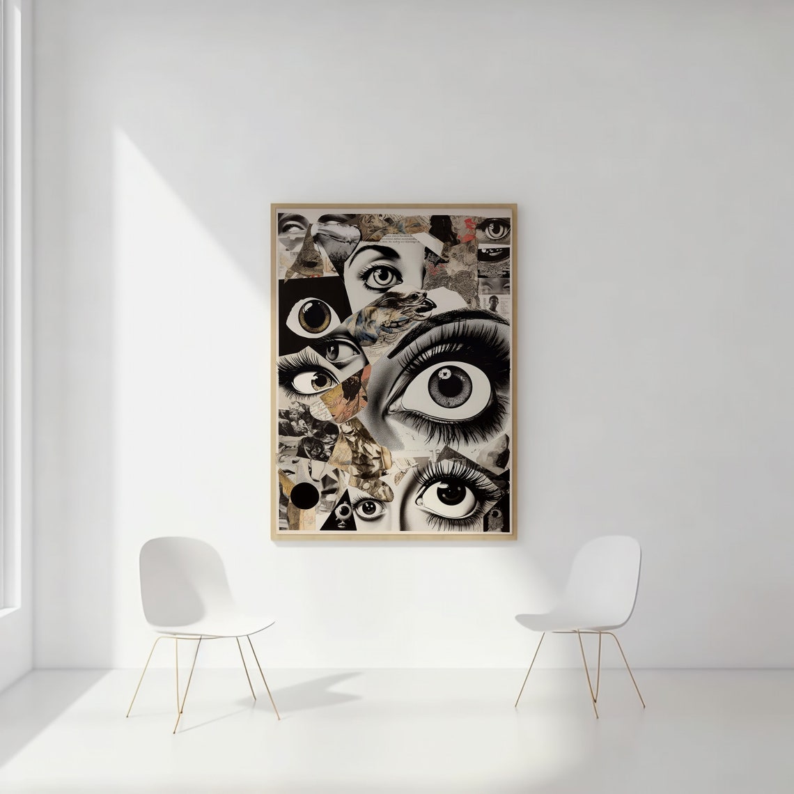 Surreal Collage of Watching Eyes Monochrome Gothic Art Wall Poster - Image 2