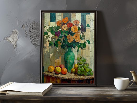 Still Life With Flowers And Fruit Paul Cezanne Inspired Impressionist Art Print French Natural Landscape Poster Impressionism