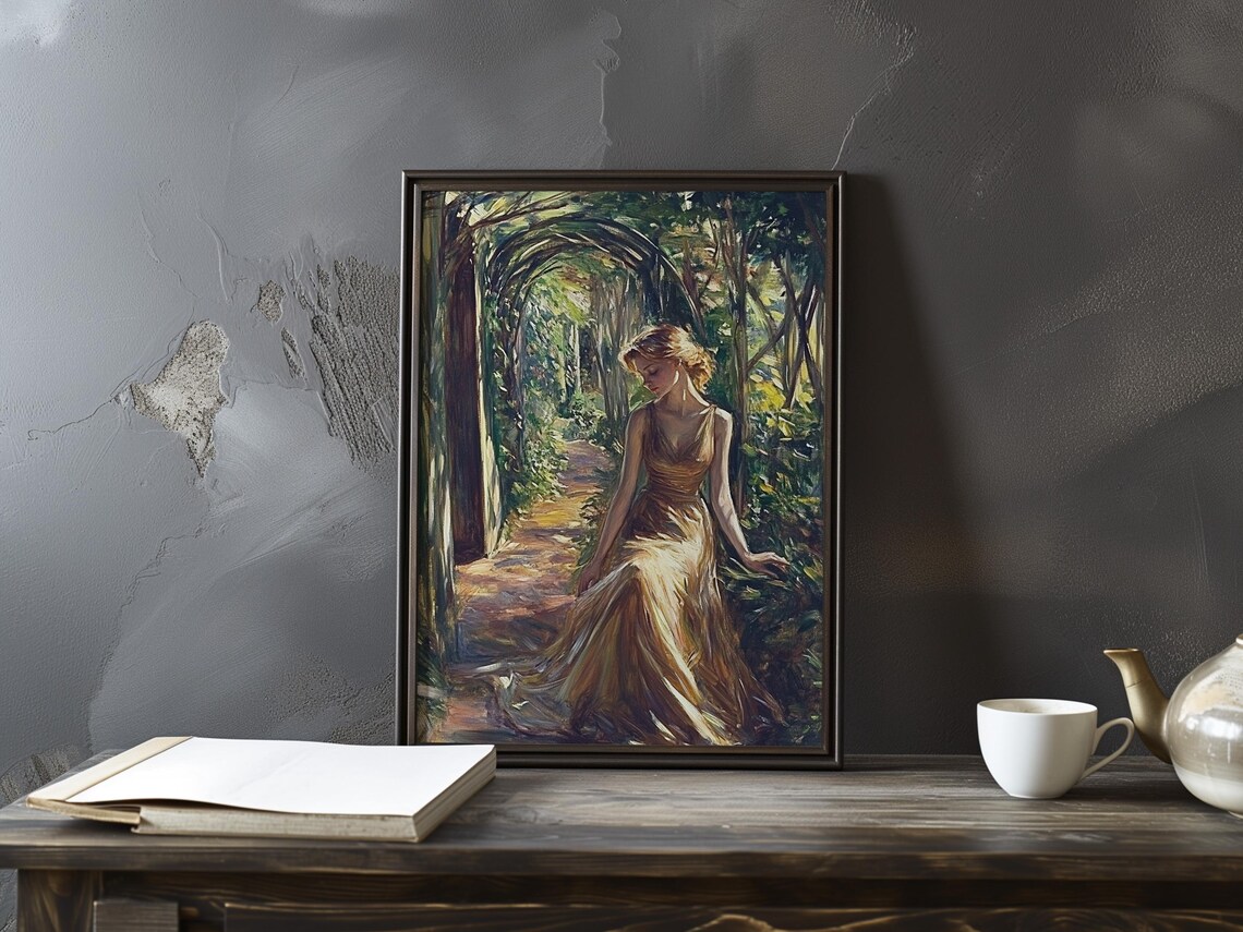 Berthe Morisot Woman in Golden Dress Under Garden Arch Art Poster