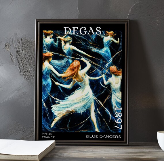 Edgar Degas Blue Dancers 1897 Auburn Hair Ballerinas Swirling Poster