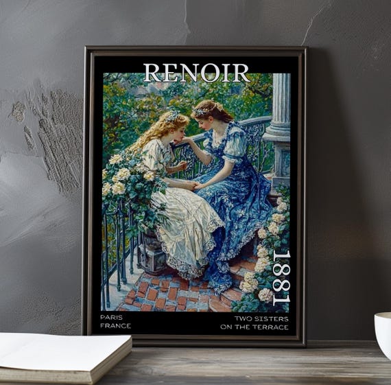 Two Sisters On The Terrace 1881 Pierreauguste Renoir Print Poster French Impressionist Portrait Garden Sunlight Sisterhood Art Decor