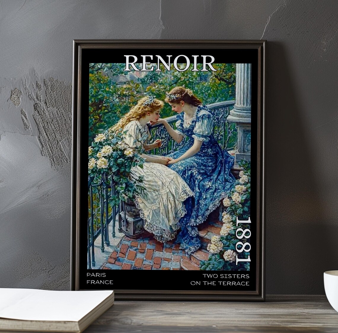 Two Sisters On The Terrace 1881 Renoir Style Blue And White Gowns Poster