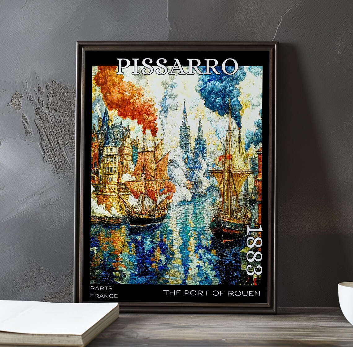 Pissarro The Port of Rouen 1883 Tall Ships Smoke Skyline Poster