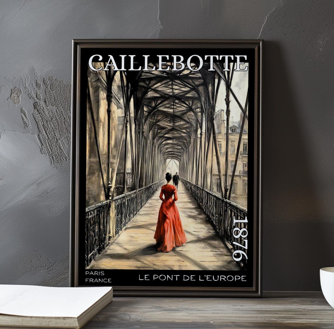 Caillebotte Le Pont de l'Europe Red Dress on the Bridge Poster