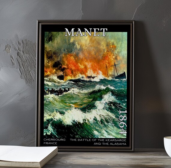 Manet Battle of Kearsarge and Alabama 1864 Inferno Sea Battle Art Poster
