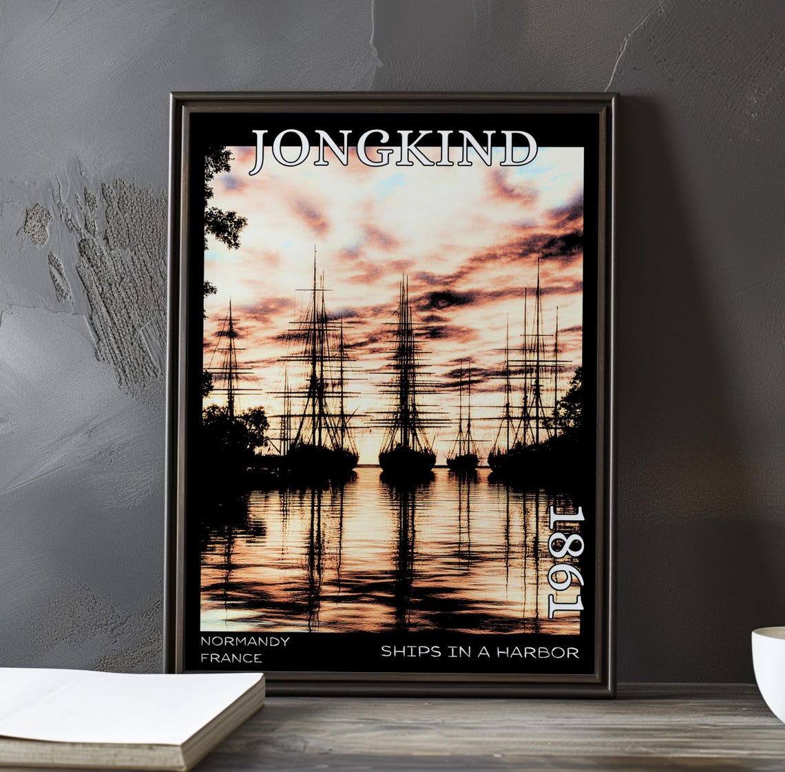 Jongkind Ships in a Harbor Black Silhouettes in Mirror Water Poster