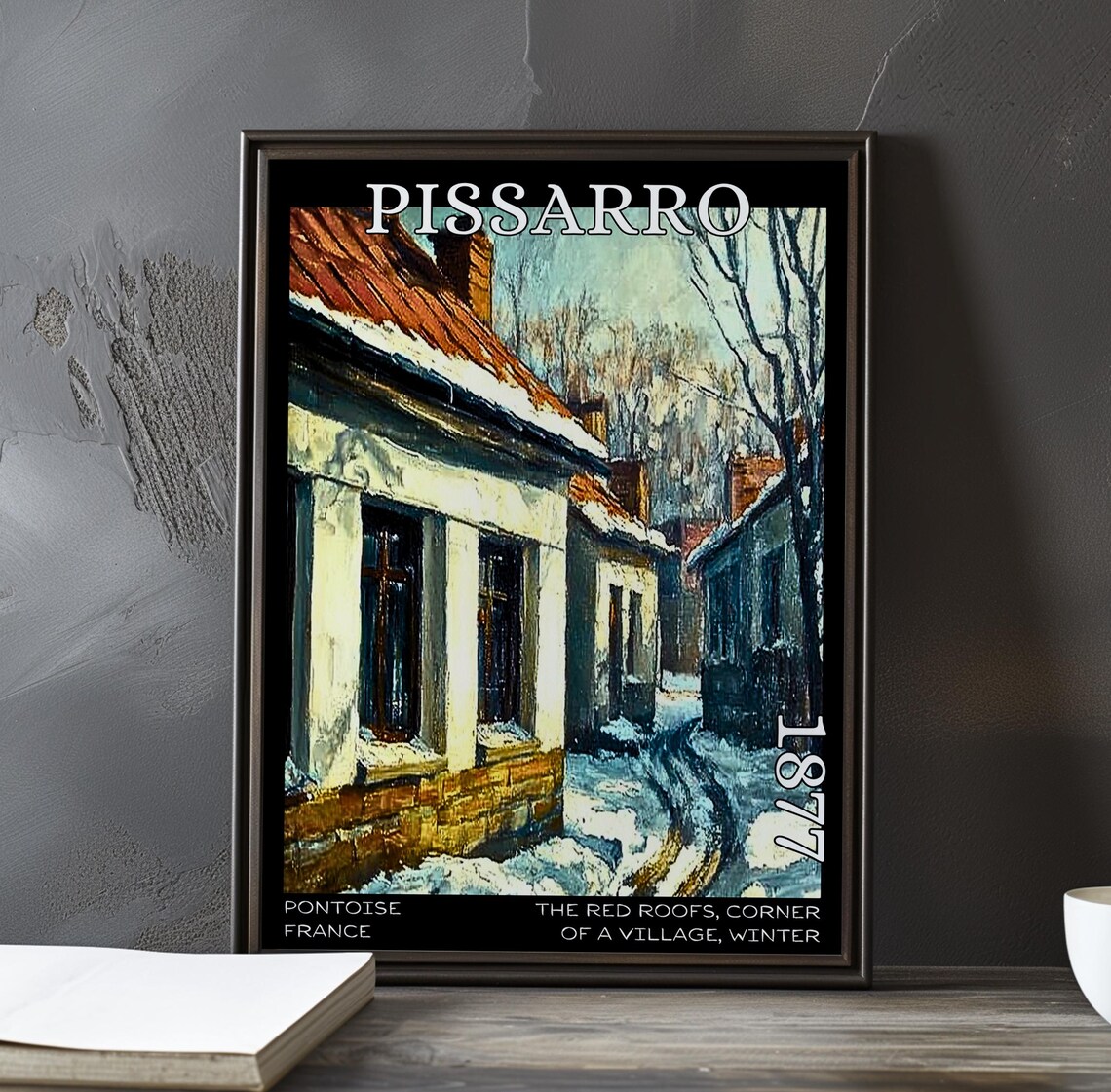 Pissarro 1877 Red Roofs Snowy Village Street Houses Winter Poster