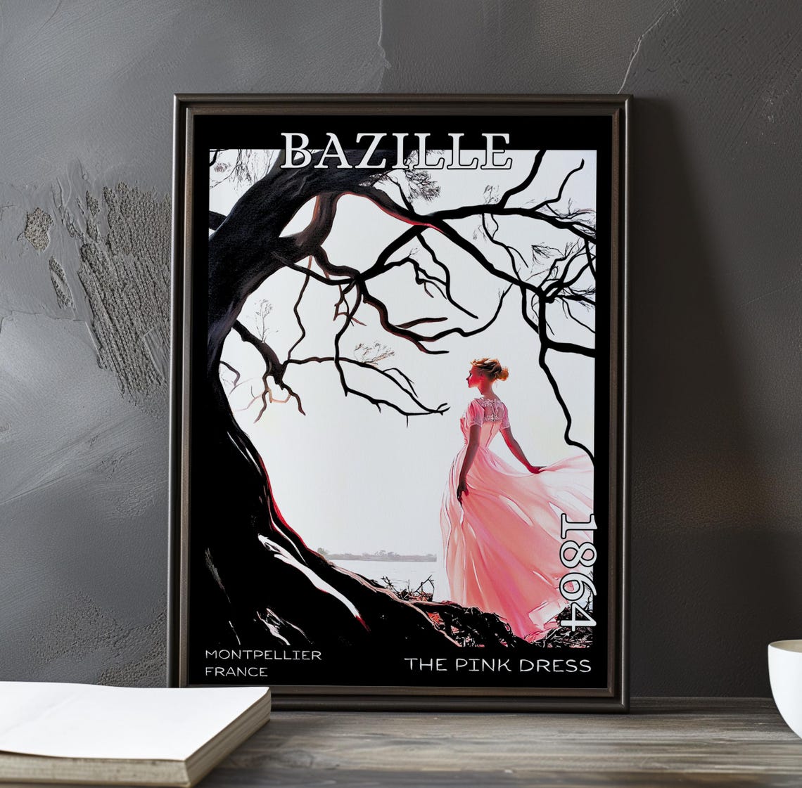 Bazille The Pink Dress 1864 Bare Tree Shore Scene Art Poster