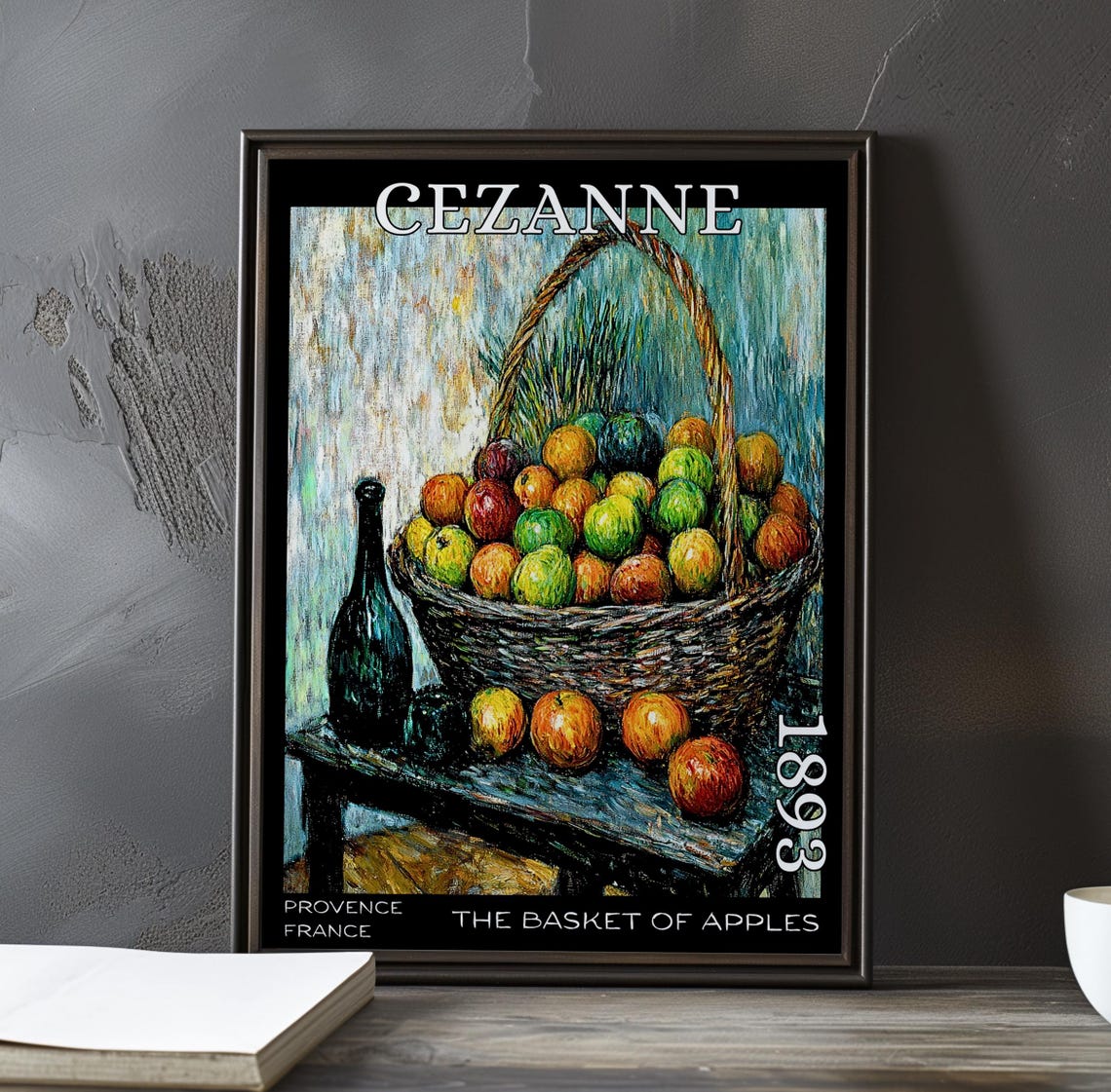 Cezanne The Basket Of Apples Basket With Bottle On Table Poster
