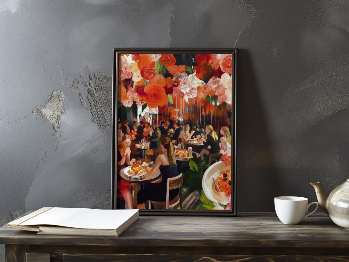 Manet Inspired Paris Restaurant Dinner Beneath Red Roses Poster