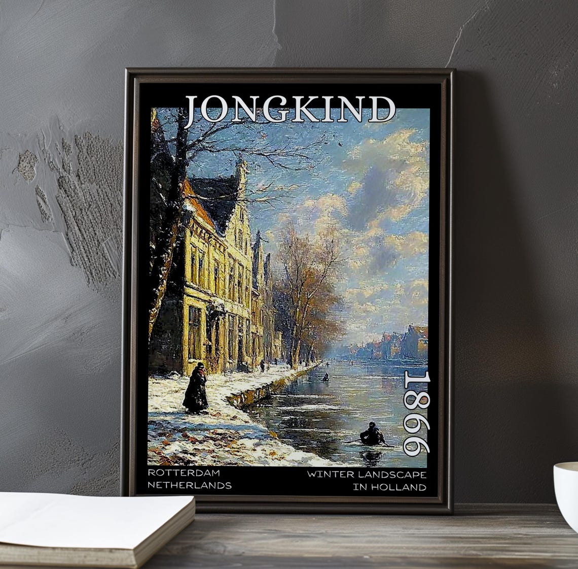 Jongkind 1866 Snowy Canal Bank with Skaters in Sunlight Poster