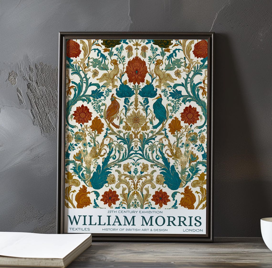 William Morris Birds And Red Blooms Cream Textile Art Poster