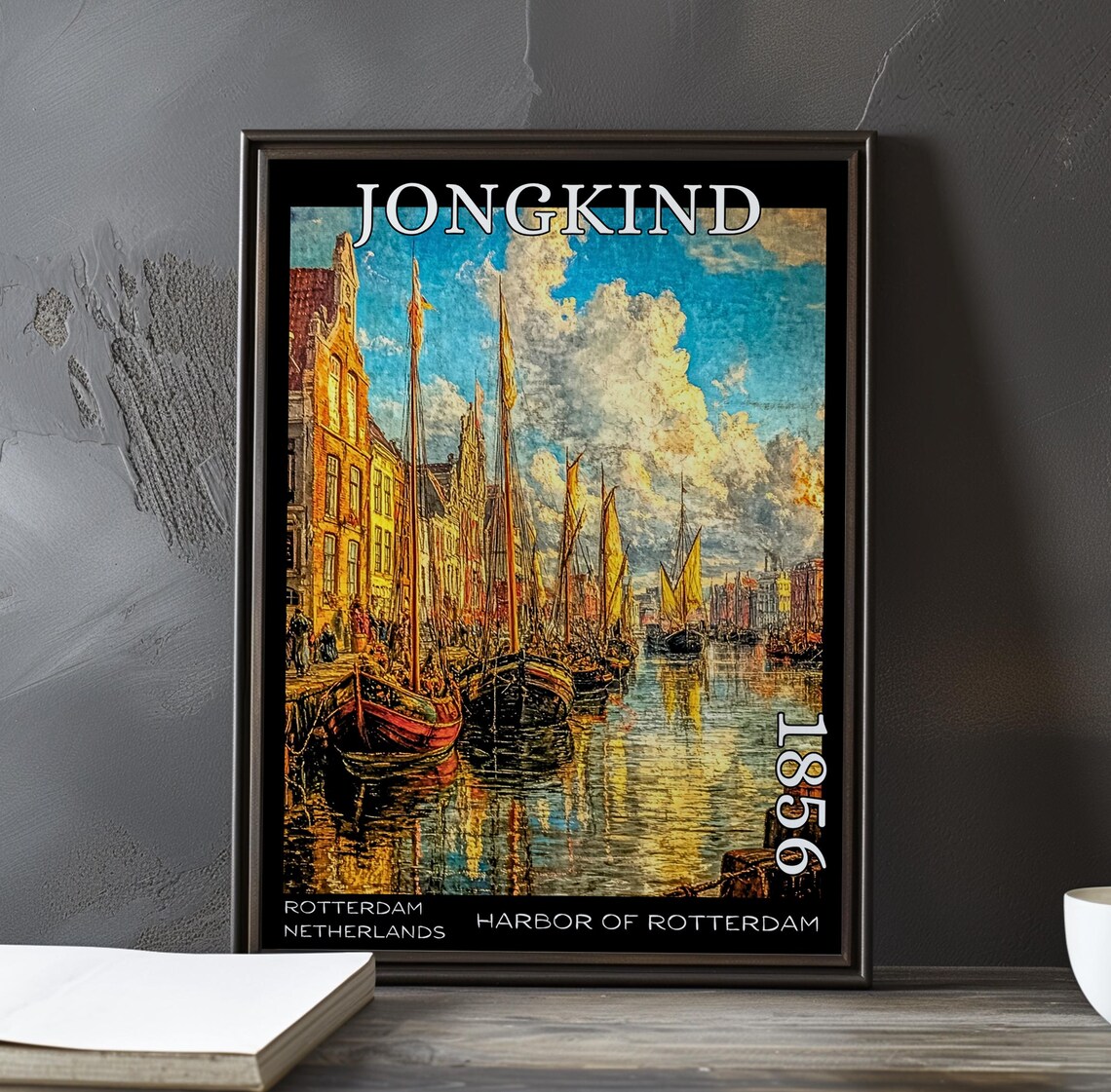 Jongkind Harbor of Rotterdam Bustling Canal of Golden Sails Poster