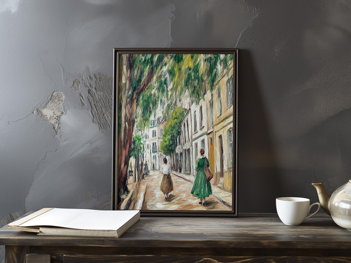 Pissarro Inspired Paris Street Scene with Women and Trees Poster