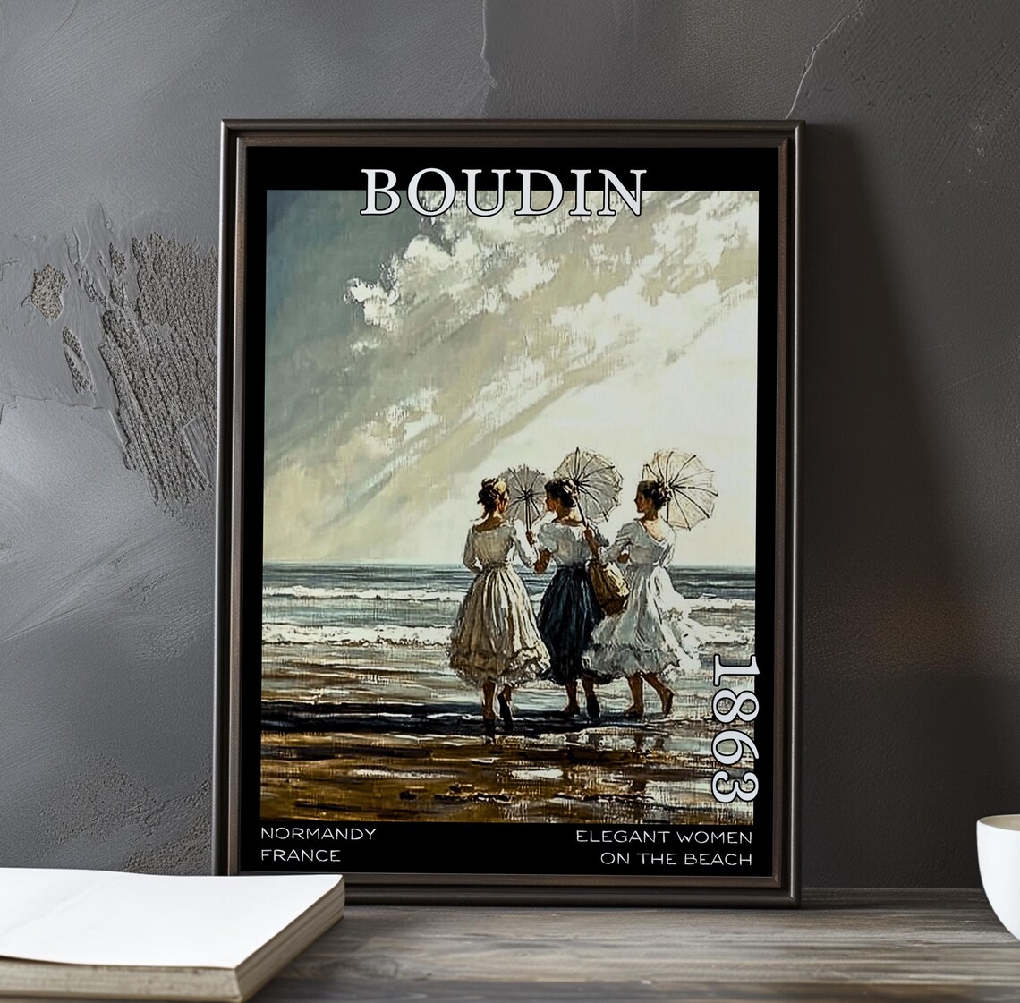 Boudin Elegant Women on the Beach 1863 Trio With Parasols Poster