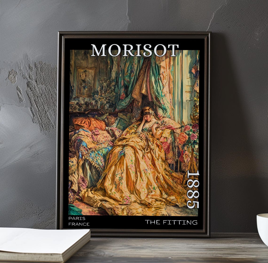 Morisot 1885 The Fitting Woman Reclining Floral Gold Gown Poster