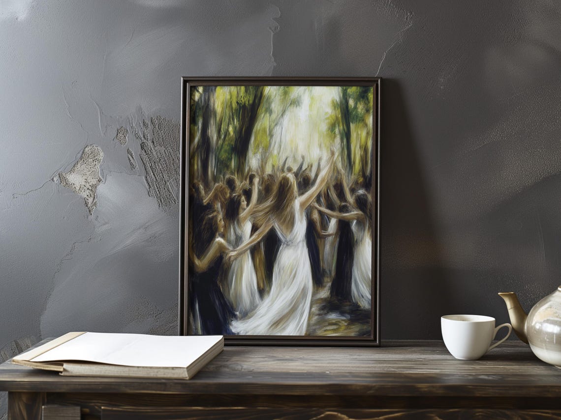 Women Dancing In A Sunlit Forest Impressionist Nature Art Print