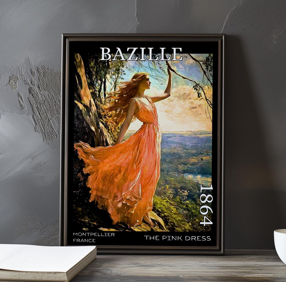 Bazille The Pink Dress 1864 Windblown Valley Gown Art Poster